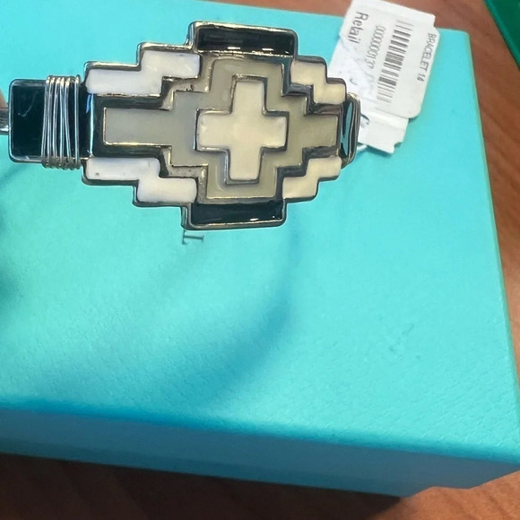 Cross Enamel Gray, White, and Black Gold Tone Bracelet - Picture 9 of 10